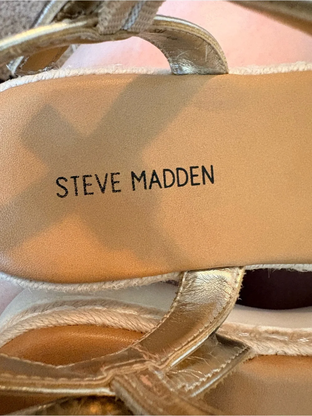 Steve Madden Cream Braided Strap Sandals with Metallic Ankle Strap
